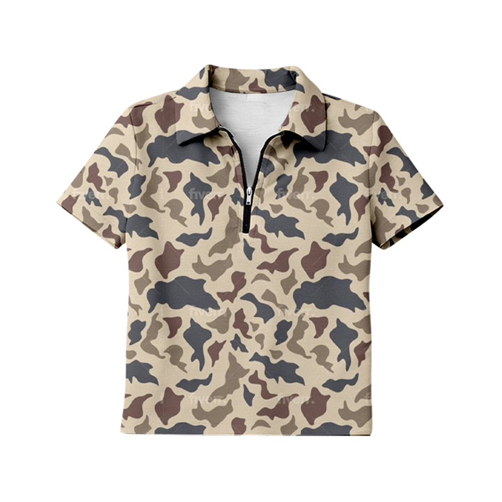preorder GT1598 Hunting Camo Zipper Short Slevee Adult Women Top
