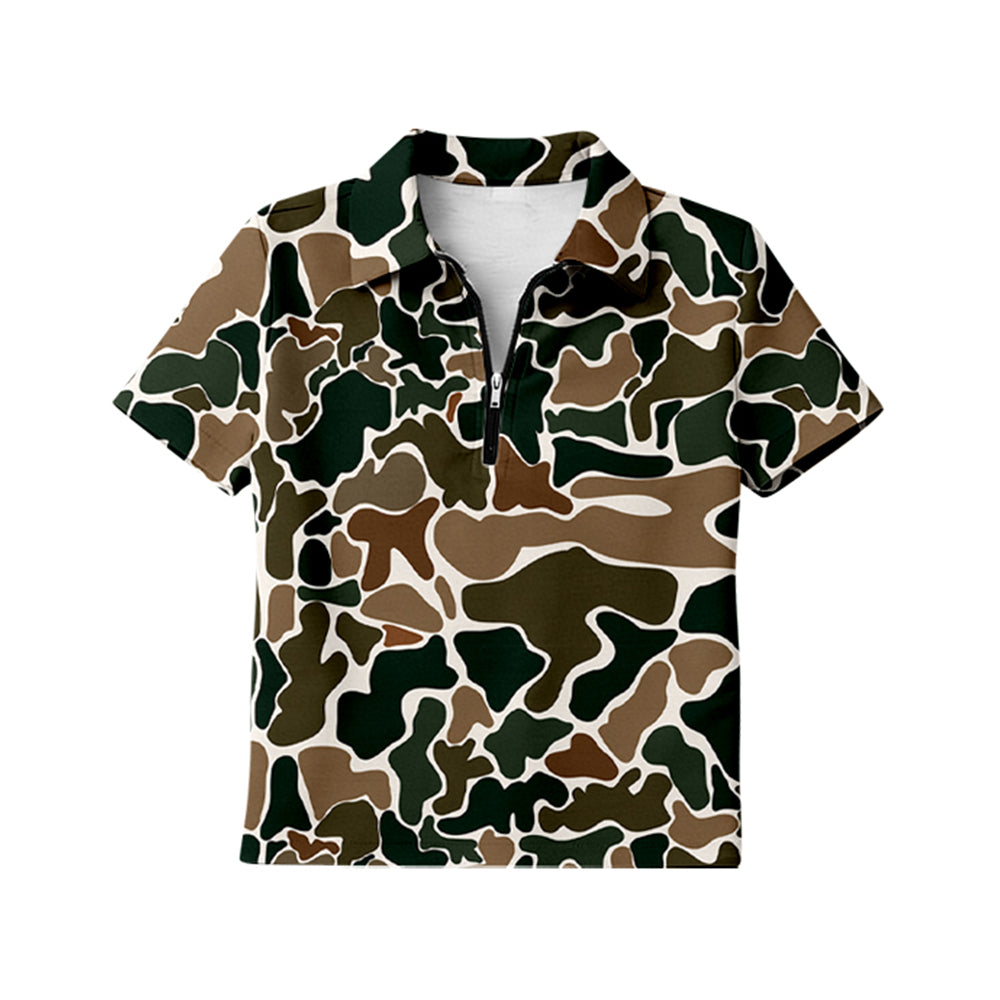 preorder GT1599 Hunting Camo Zipper Short Slevee Adult Women Top