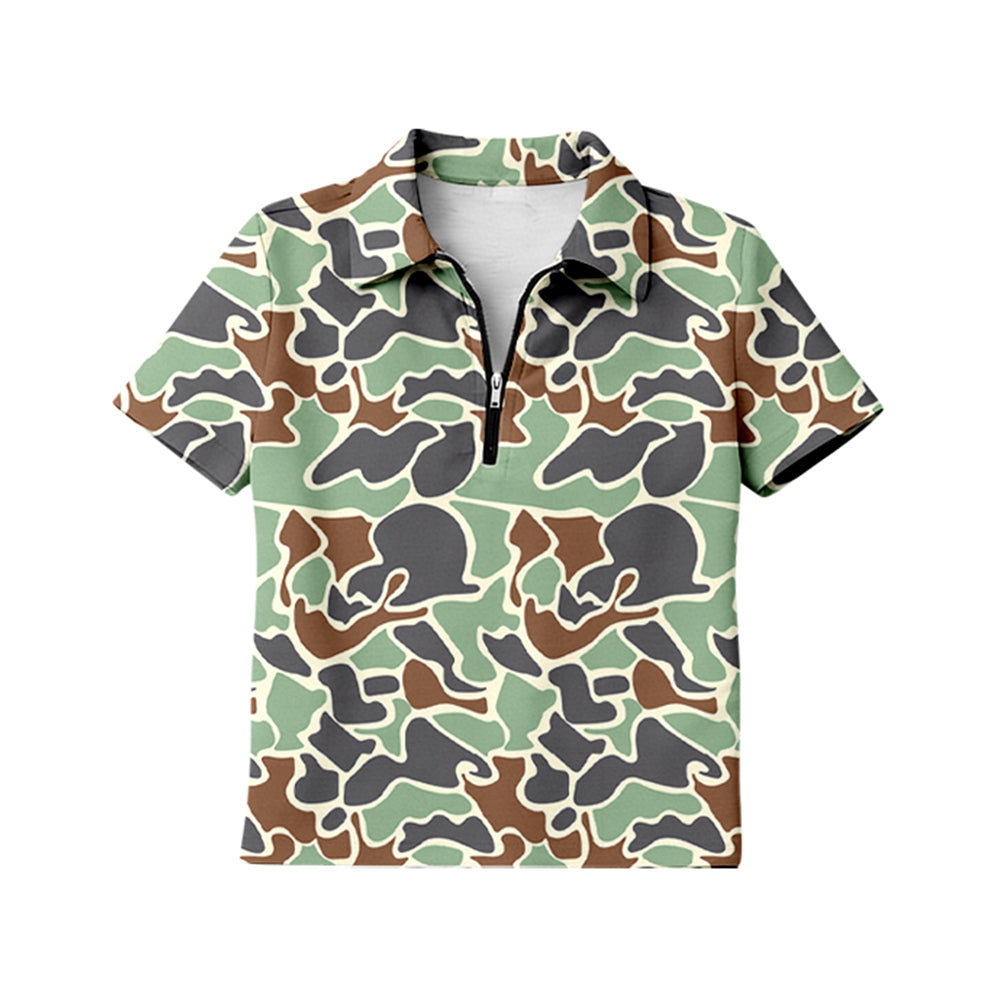 preorder GT1603 Hunting Camo Zipper Short Slevee Adult Women Top