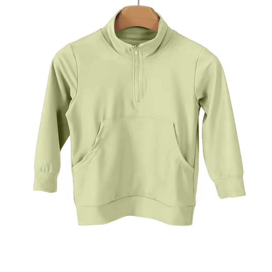 preorder GT1609 Yoga Green Zipper Pocket Long Sleeve Girls Top