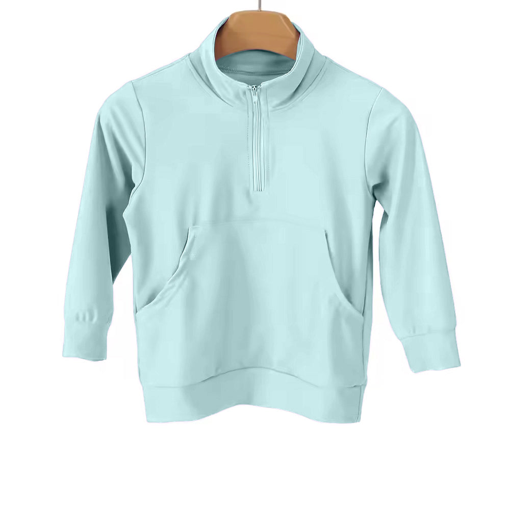 preorder GT1610 Yoga Blue Zipper Pocket Long Sleeve Girls Top