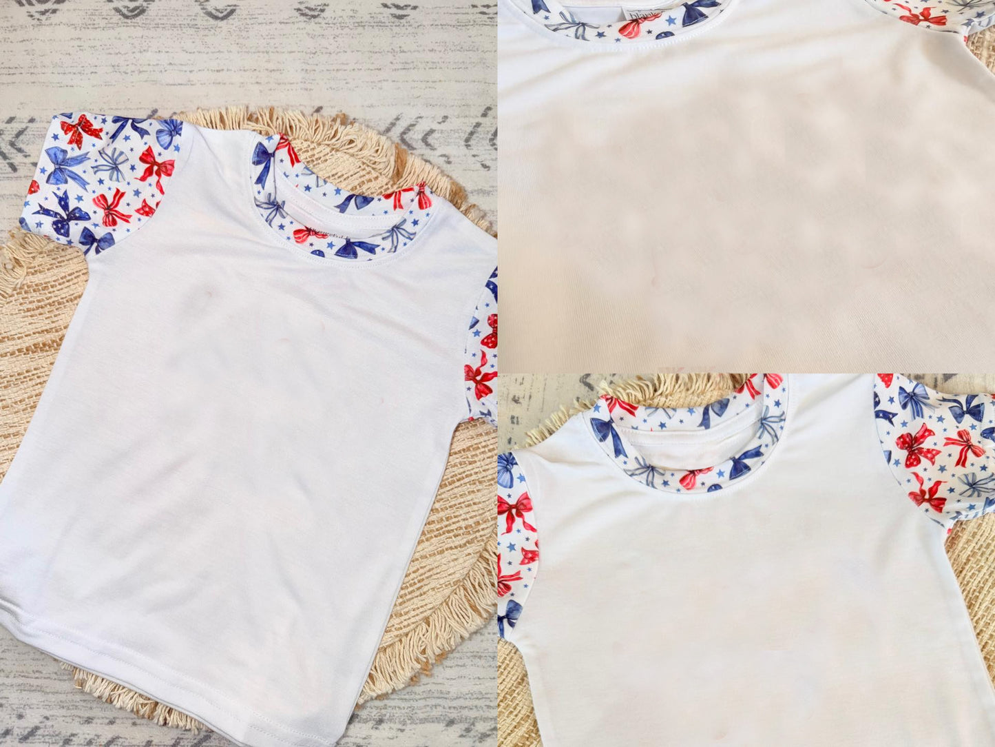preorder GT1618 July 4th Red Blue Bows Short Sleeve Girls Top