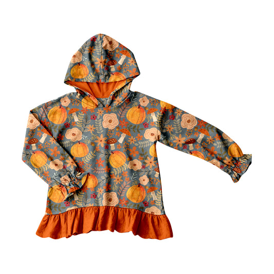 preorder GT1642 Pumpkin Flowers Hoodie Zipper Long Sleeve Girls Top