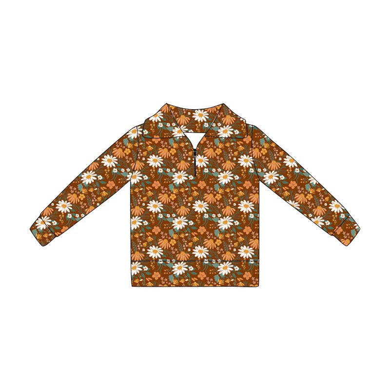 preorder GT1650 Flowers Zipper Long Sleeve Girls Top