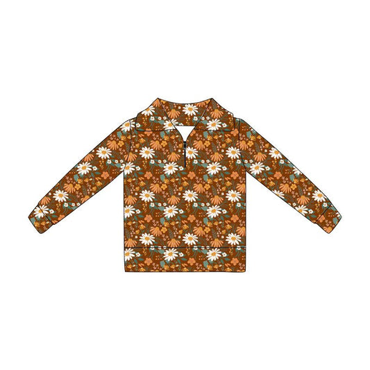 preorder GT1650 Flowers Zipper Long Sleeve Girls Top