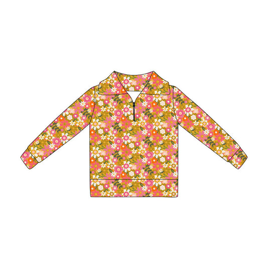 preorder GT1651 Flowers Zipper Long Sleeve Girls Top