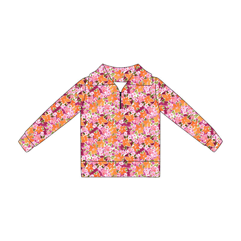 preorder GT1652 Flowers Zipper Long Sleeve Girls Top