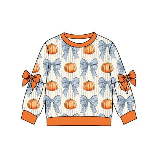 preorder GT1654 Pumpkin Bows Long Sleeve Girls Top