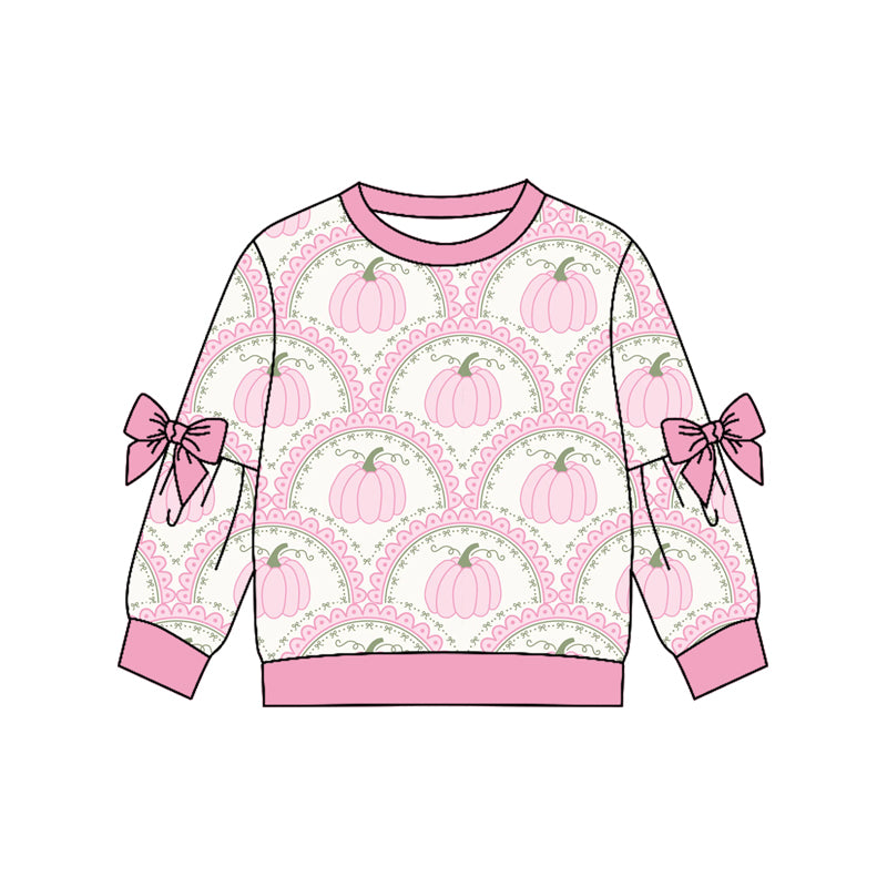 preorder GT1655 Pumpkin Bows Pink Long Sleeve Girls Top