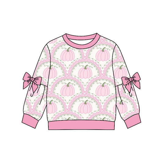 preorder GT1655 Pumpkin Bows Pink Long Sleeve Girls Top