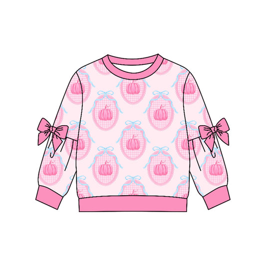 preorder GT1657 Pumpkin Bows Long Sleeve Girls Top
