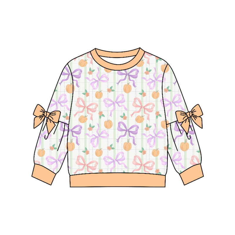 preorder GT1658 Pumpkin Bows Long Sleeve Girls Top