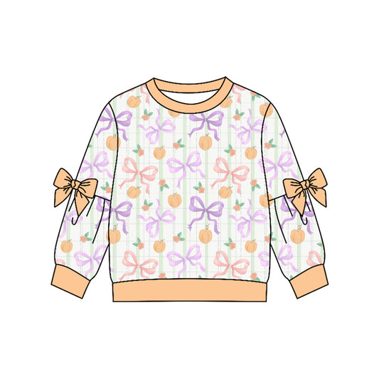 preorder GT1658 Pumpkin Bows Long Sleeve Girls Top