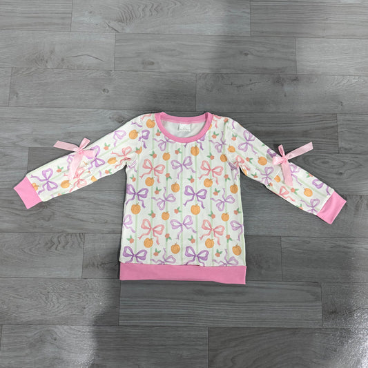 preorder Samples GT1658 Pumpkin Bows Long Sleeve Girls Top