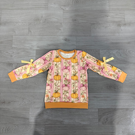 preorder Samples GT1659 Pumpkin Bows Long Sleeve Girls Top