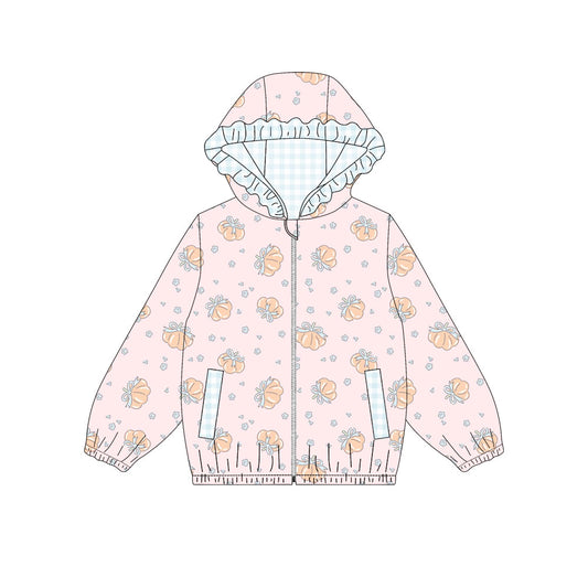preorder GT1660 Pumpkin Bows Pink Zipper Hoodie Long Sleeve Girls Coat