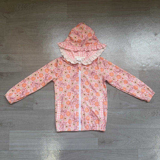 preorder Samples GT1661 Pumpkin Bows Pink Zipper Hoodie Long Sleeve Girls Coat