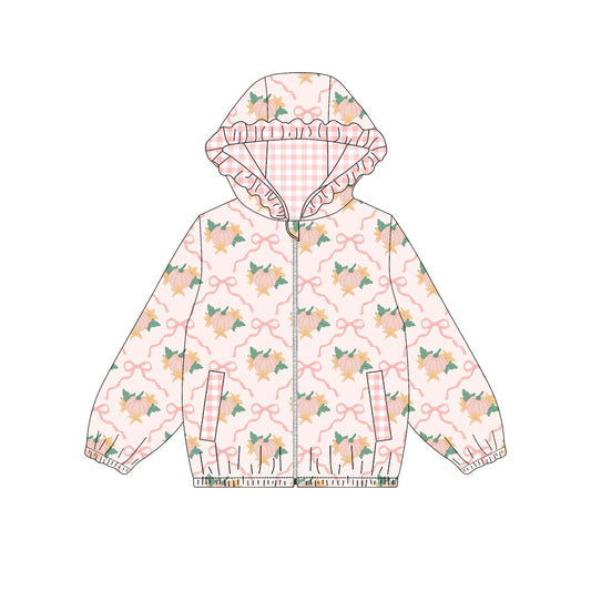 preorder GT1663 Pumpkin Bows Pink Zipper Hoodie Long Sleeve Girls Coat