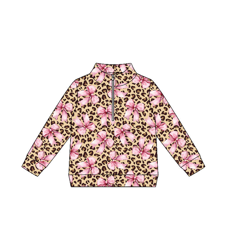 preorder GT1675 Leopard Flowers Zipper Long Sleeve Girls Top
