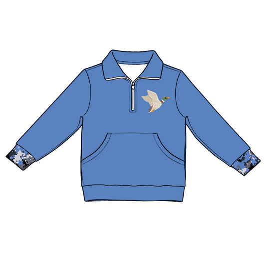 preorder GT1693 Mallard Duck Navy Blue Pocket Zipper Long Sleeve Girls Top