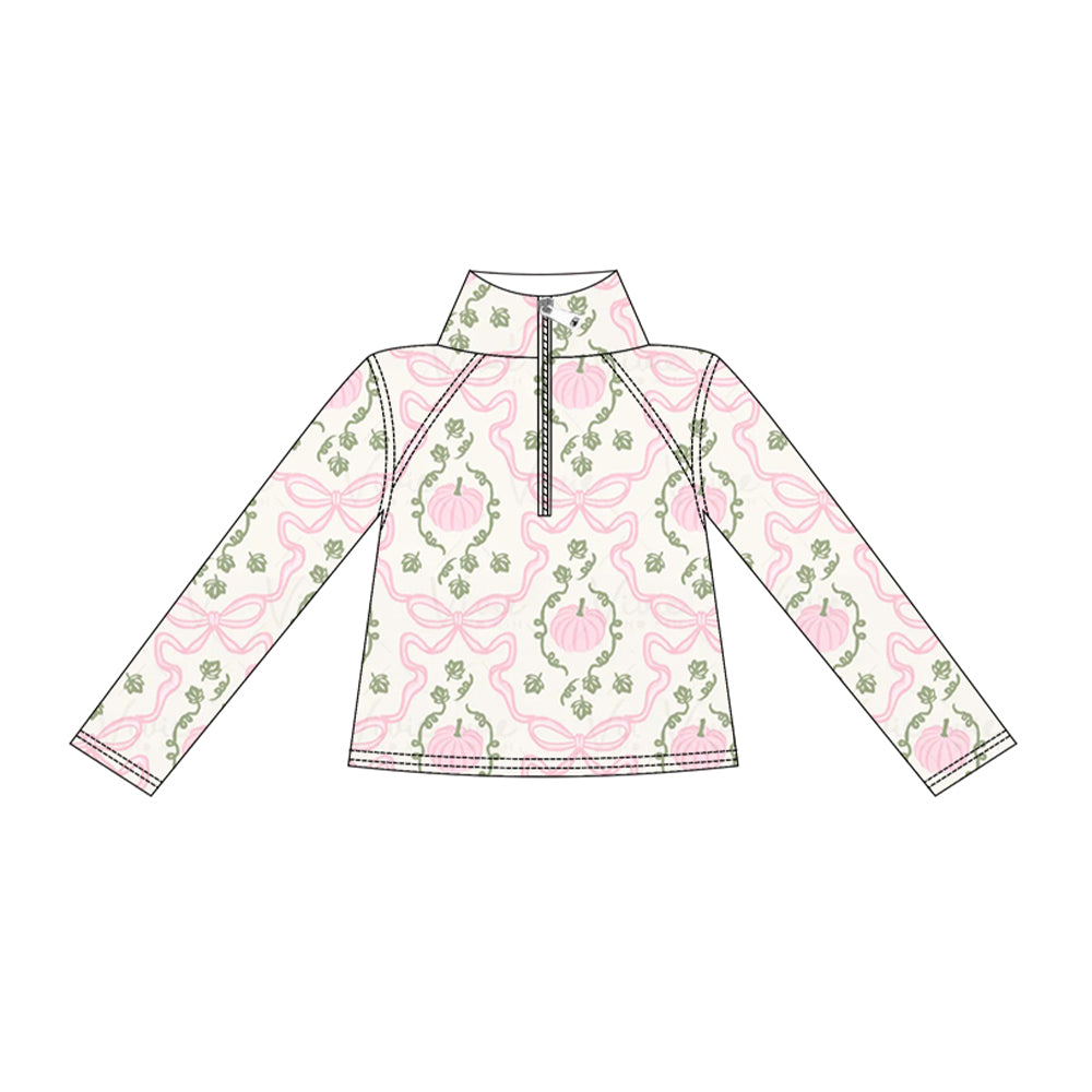 preorder GT1703 Pink Pumpkin Bows Zipper Long Sleeve Girls Top