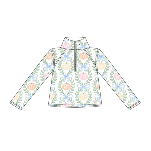preorder GT1705 Colorful Pumpkin Bows Zipper Long Sleeve Girls Top