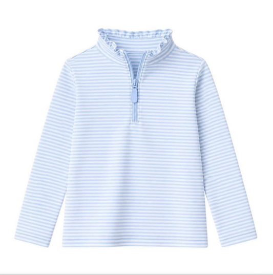 preorder GT1755 Blue Striped Zipper Long Sleeve Girls Top