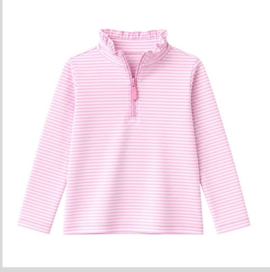 preorder GT1756 Pink Striped Zipper Long Sleeve Girls Top