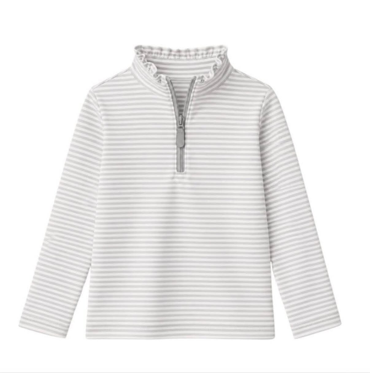 preorder GT1757 Grey Striped Zipper Long Sleeve Girls Top