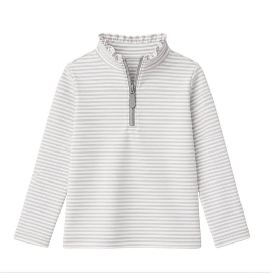 preorder GT1757 Grey Striped Zipper Long Sleeve Girls Top