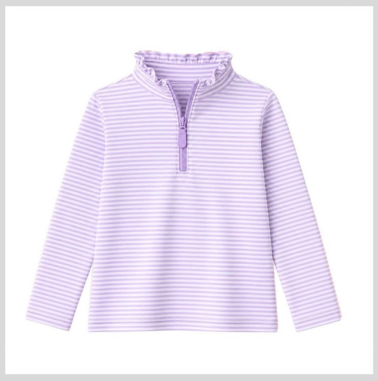 preorder GT1758 Purple Striped Zipper Long Sleeve Girls Top
