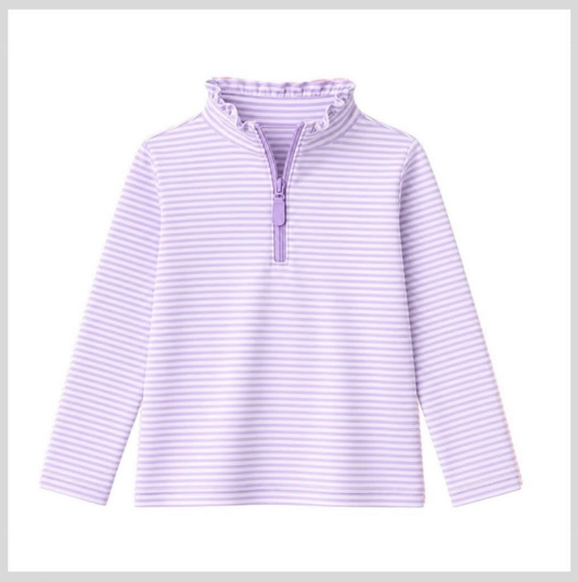 preorder GT1758 Purple Striped Zipper Long Sleeve Girls Top