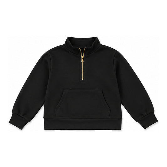 preorder GT1764 Black Sweatshirt Zipper Pocket Long Sleeve Girls Top