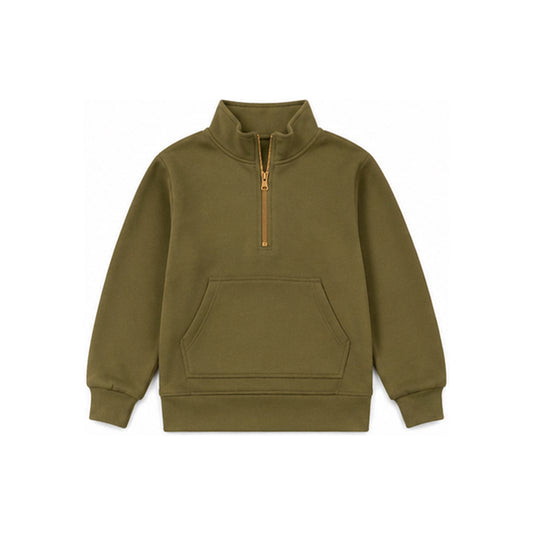 preorder GT1767 Green Sweatshirt Zipper Pocket Long Sleeve Girls Top