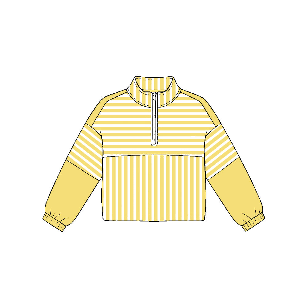 preorder GT1782 Yoga Yellow Striped Pocket Zipper Long Sleeve Girls Top