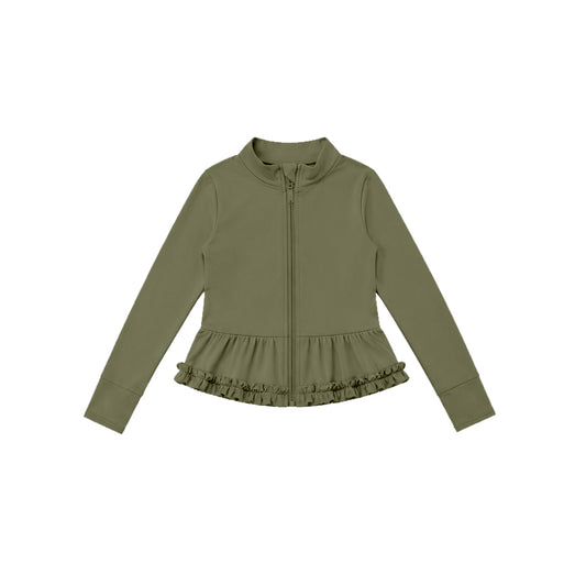 preorder GT1791 Yoga Dark Green Zipper Long Sleeve Girls Coat