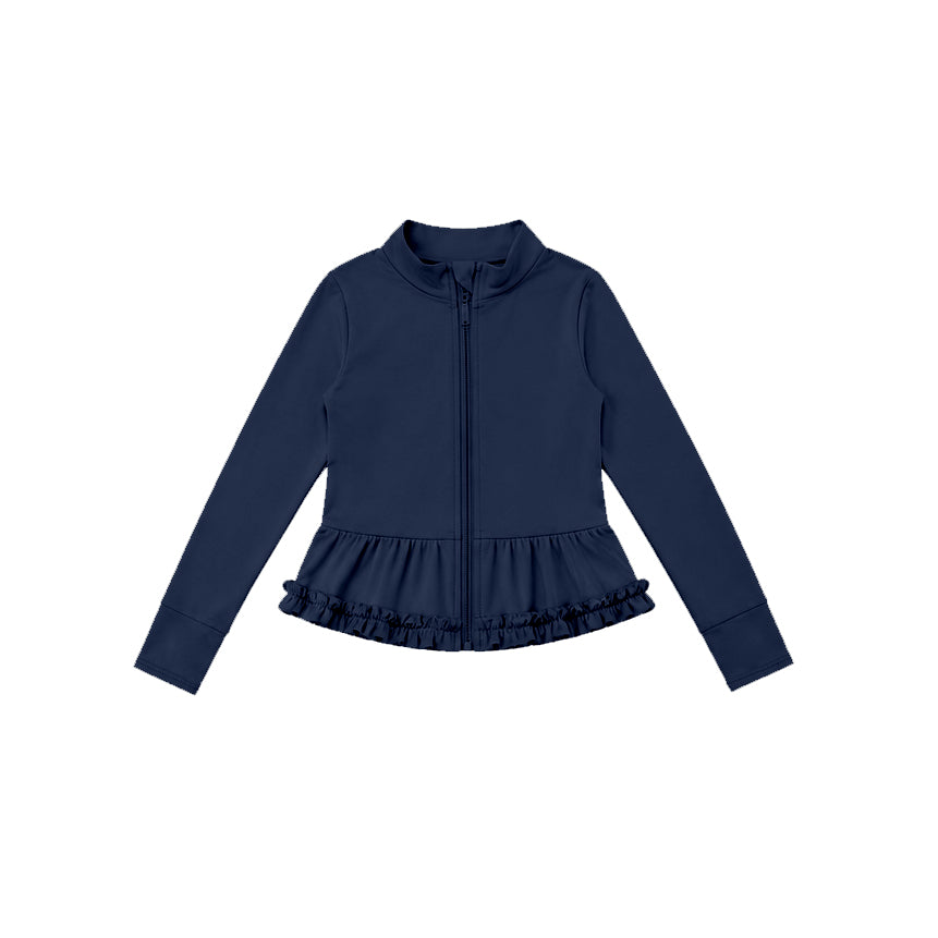 preorder GT1792 Yoga Navy Blue Zipper Long Sleeve Girls Coat