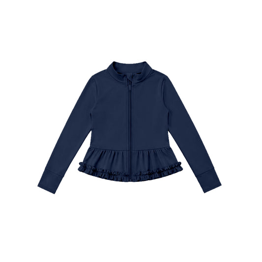 preorder GT1792 Yoga Navy Blue Zipper Long Sleeve Girls Coat