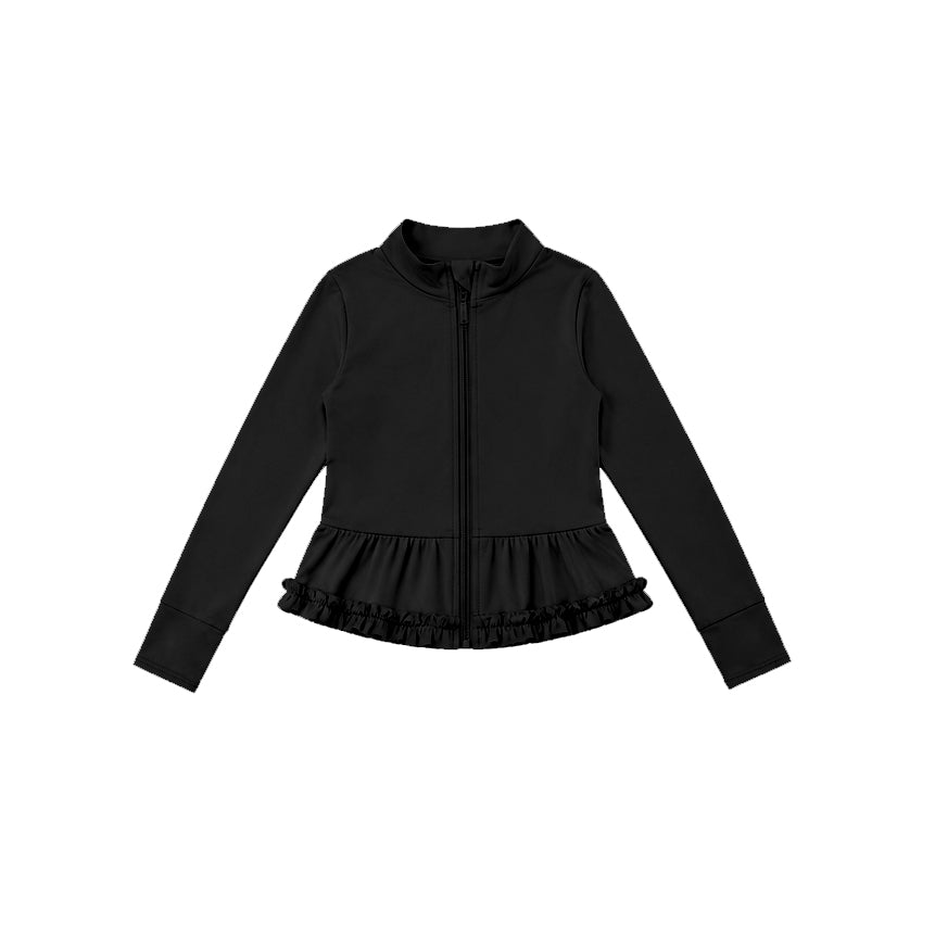 preorder GT1793 Yoga Black Zipper Long Sleeve Girls Coat