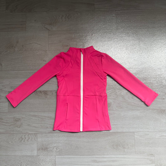 preorder Samples GT1802 Yoga Hot Pink Pocket Zipper Long Sleeve Girls Top