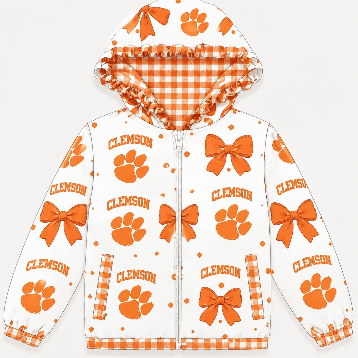 preorder GT1826 CLEMSON Bows Hoodie Zipper Long Sleeve Girls Coat