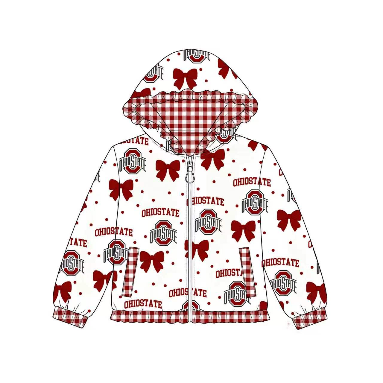 preorder GT1833 OHIOSTATE Bows Hooodie Zipper Long Sleeve Girls Coat