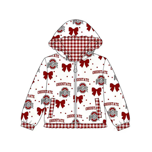preorder GT1833 OHIOSTATE Bows Hooodie Zipper Long Sleeve Girls Coat