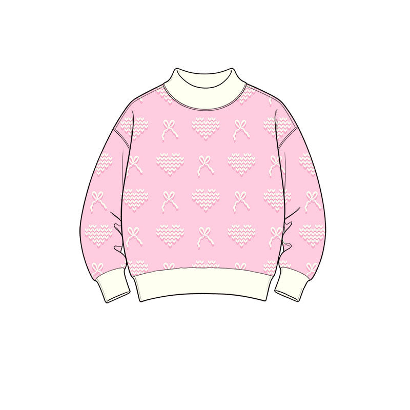 preorder GT1839 Valentine's Day Heart Bows Long Sleeve Girls Top