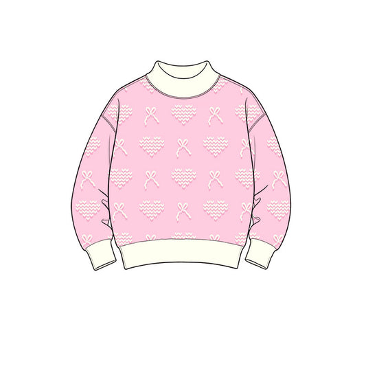 preorder GT1839 Valentine's Day Heart Bows Long Sleeve Girls Top