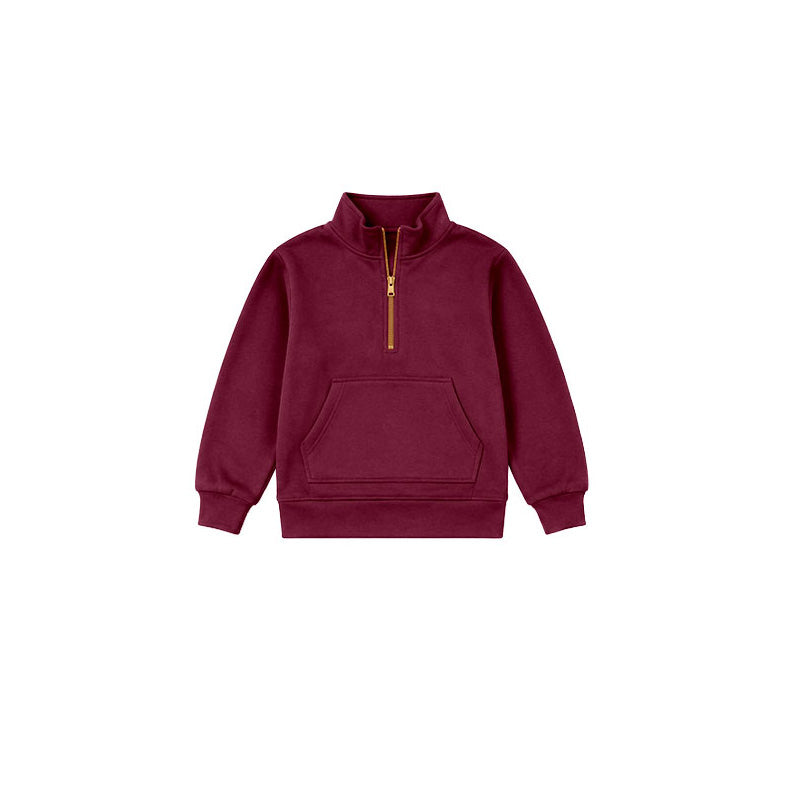 preorder GT1842 Maroon Sweatshirt Pocket Zipper Long Sleeve Girls Top
