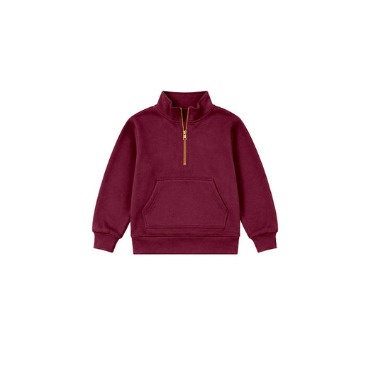 preorder GT1842 Maroon Sweatshirt Pocket Zipper Long Sleeve Girls Top