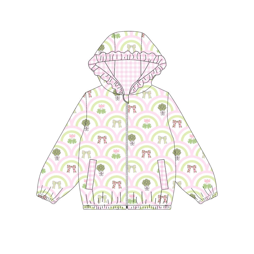 preorder GT1933 St Patrick Clover Bows Zipper Hoodie Long Sleeve Girls Coat