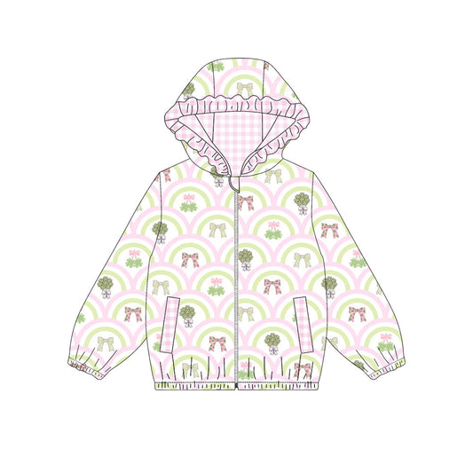 preorder GT1933 St Patrick Clover Bows Zipper Hoodie Long Sleeve Girls Coat