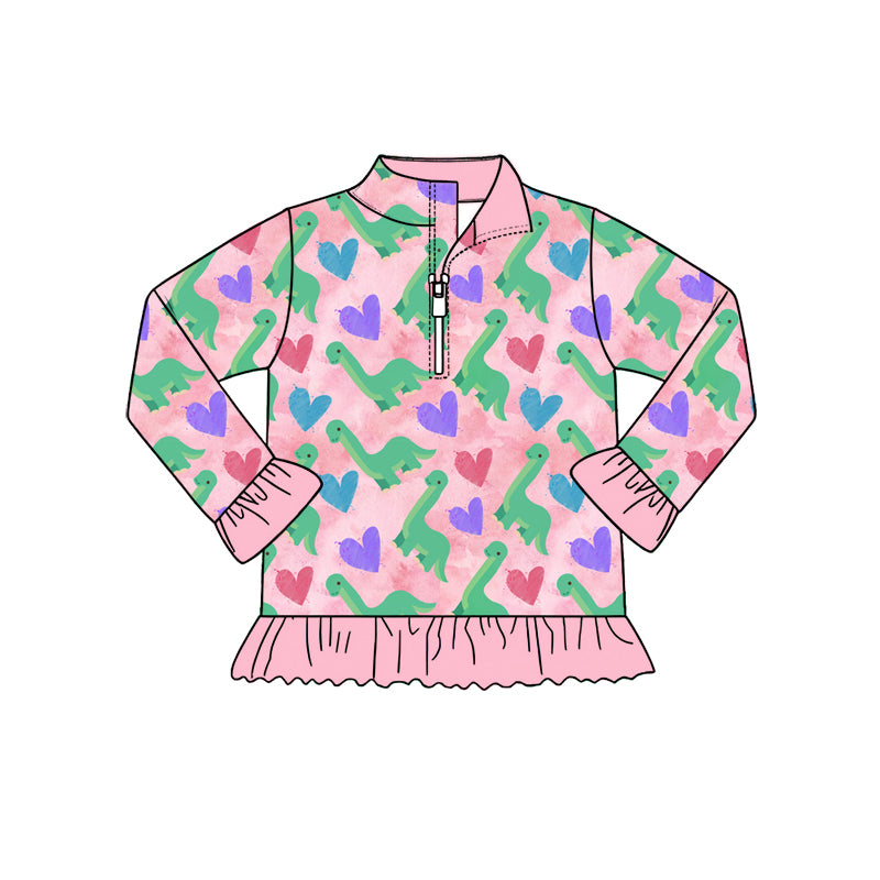 preorder GT1939 Valentine's Day Heart Dinosaur Zipper Long Sleeve Girls Top
